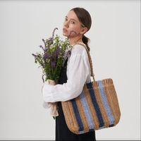 Sac fourre-tout de plage tendance 2026 pour femme, tissé à la main, imperméable, broderie ouverte, doublure en polyester, bandoulière en maille
