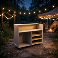 Chariot de bar mobile vintage en bois, comptoir portable en bois massif, kiosque de bar escamotable, table de bar à cocktails, armoire de rangement pour fêtes en extérieur