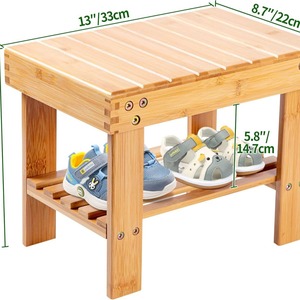 Bamboo <b>Bathroom</b> <b>Stool</b> Square Two Tier Storage Shelf Durable Freestanding For Home Entry And Bath Use - Product Image 2