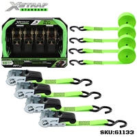 Xstrap 1 pouce 15 pieds 4 pièces Attaches à cliquet avec crochets en S pour SUV, barres de toit de voiture, moto, jet ski, motoneige, tracteur de jardin.