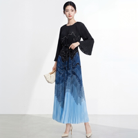 Robe longue plissée fleurie Agile Supply avec ceintures, taille ample, imprimé dégradé, mode décontractée pour femme