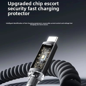 Nouveau câble USB-C 120 W avec affichage de données, charge rapide, câble de téléphone télescopique à ressort, câbles d'alimentation PD tressés - Product Image 5