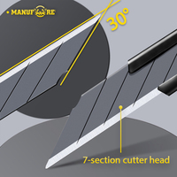 Manche manuel en plastique Aluminium antidérapant, lame de 9mm verrouillage automatique, couteau à lame de coupe noire