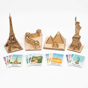 <span class=keywords><strong>Juego</strong></span> Educativo de <span class=keywords><strong>Geografía</strong></span> STEM con Tarjetas de Memoria de 3 Partes, Modelo de Monumentos Mundiales Famosos de Madera Montessori Personalizado - Product Image 1