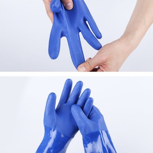 Heavy Duty Safety <b>Gloves</b> <b>PVC</b> Material Waterproof Oil Resistant Chemical Resistant Industrial Work Use Blue Color - Product Image 5