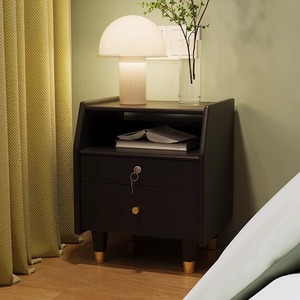 Solid Wood Nightstand White Modern Minimalist <b>Small</b> Bedside Cabinet With Lockable <b>Drawer</b> Bedroom Storage Furniture - Product Image 2