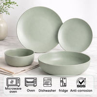 Service de vaisselle GuangDa de luxe en grès mat vert sauge, style nordique, 16 pièces, assiettes et bols minimalistes, compatible lave-vaisselle et four