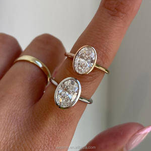 Bague de lunette personnalisée GRA Moissanite 14K jaune or massif bijoux de conception de mode bague de mariage femmes bagues fines - Product Image 4