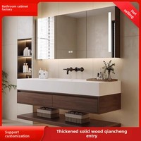 Meuble de salle de bain mural de style moderne et épuré avec lavabo en céramique sans joint en plaque de roche, intelligent pour le lavage des mains et du visage