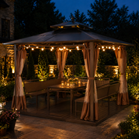 Gazebo de jardin résistant aux chocs 12*12 pieds pour cour arrière, facile à assembler, imperméable, résistant à la pluie, design pare-soleil, moustiquaire