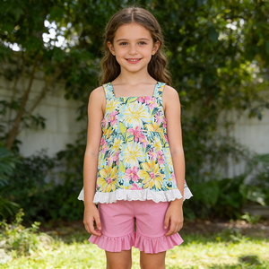 เสื้อผ้าเด็กผู้หญิงสไตล์ลำลองสีสันสดใสลายดอกไม้ สำหรับวันหยุดฤดูร้อน ผลิตจากผ้าฝ้ายออร์แกนิคนุ่มผสมสแปนเด็กซ์ ขายส่งเสื้อผ้าใหม่ - Product Image 2