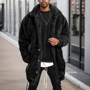 Men Coat Imitated Rabbit Fur Black Loose Long Sleeve Fashion Jacket Hip-hop Street Autumn And Winter Long Coats for Men