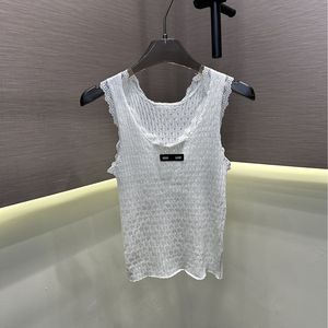 Top Elegante da Donna con Bordo in <span class=keywords><strong>Pizzo</strong></span> Bianco/Nero/Marrone, <span class=keywords><strong>Canotta</strong></span> Senza Maniche in Maglia Traforata Miu per l'Uso Quotidiano Estivo - Product Image 2