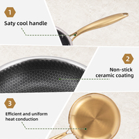 Ensemble de poêles à frire antiadhésives en acier inoxydable 304 triple couche, motif nid d'abeille, entièrement recouvertes d'acier inoxydable