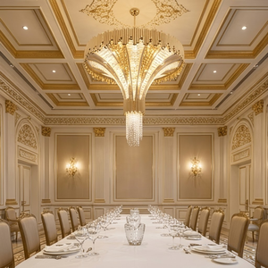 Lustre cascade en cristal K9 doré de luxe LM, grand modèle, pour hall d'hôtel, grand luminaire de plafond - Product Image 2