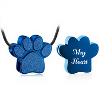 Collier urne funéraire ouvrable en acier inoxydable poli avec empreinte de patte de chien, pendentif pour cendres, bijou commémoratif minimaliste