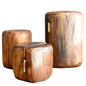 Ensemble de boîtes de rangement en bois massif, faites à la main, grain de bois naturel, ornement de bureau, boîte à bijoux, style d'Asie du Sud-Est - Product Image 5