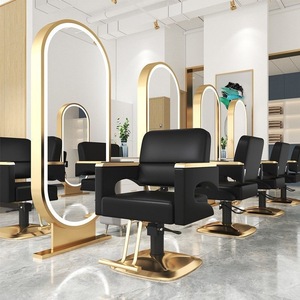 Chaise de barbier moderne, mobilier de salon, chaise de coiffeur réglable, base en métal noir pour salon de coiffure - Product Image 2