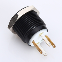 ONPOW 16mm Spot LED en alliage d'aluminium anodisé noir interrupteur à bouton-poussoir à longues tiges (GQ16F-10D/JL/R/1.8V/A) CE, RoHS
