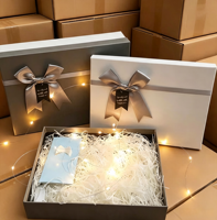 Boîte cadeau rigide élégante mate avec couvercle à nœud et base pour cosmétiques, anniversaires, mariages, fêtes, parfums, souvenirs et emballages cadeaux