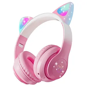 2024 nuovi prodotti LED light up anime auricolare sopra l'orecchio senza fili cat cuffie con microfono per bambini ragazze