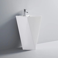 Lavabo sur pied en céramique blanche, design artistique, pour salle de bain
