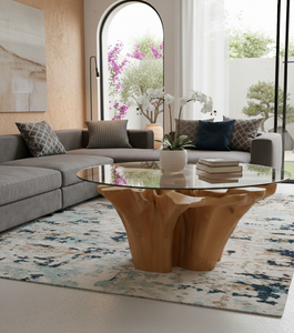 Mesa de Centro Redonda de Raíz de Teca de Lujo Moderno, Construcción de Madera Sólida con Vetas Naturales, Ecológica y Duradera para Hoteles, Resorts y Villas - Product Image 3