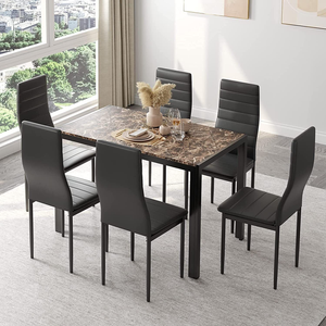 Juego <span class=keywords><strong>de</strong></span> mesa Rectangular para cocina, Conjunto <span class=keywords><strong>de</strong></span> 6 <span class=keywords><strong>sillas</strong></span> <span class=keywords><strong>de</strong></span> cuero, comedor, 7 piezas - Product Image 3