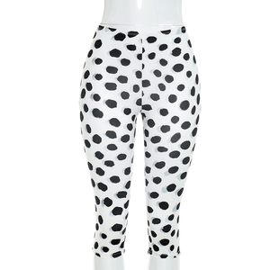 Viviblook D26ST247 Women Autumn <b>Set</b> Polka Dot Print Mesh High Neck Long Sleeved Top Cropped Pants Casual Two <b>Set</b> Pieces - Product Image 6