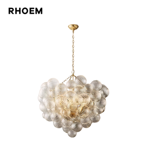 Lustre rond RHOEM Talia en verre soufflé à la main, 110V, hauteur réglable, grand luminaire pour salon - Product Image 1