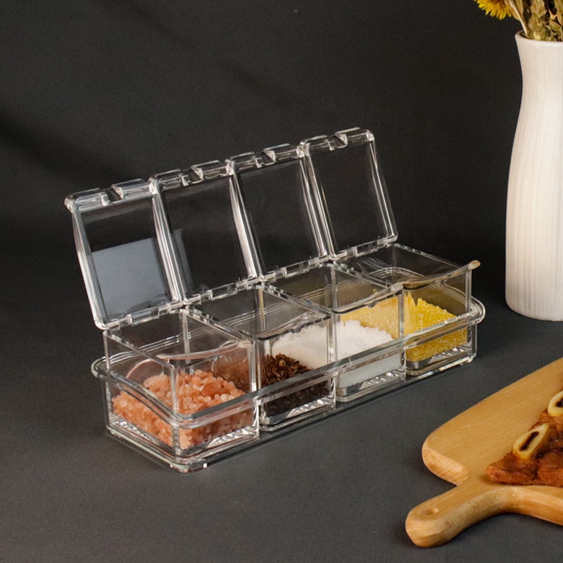 Акриловый контейнер для специй, 4 шт., контейнер для хранения с крышкой и ложкой, стойка для специй, кастрюля для специй
