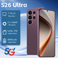 Smartphone S26 Ultra Shenzhen 7,3 pouces 90Hz Android 15 16 Go 1 To 108 MP 8800 mAh Deca Core 5G Double SIM Carte TF Face ID GPS Métal