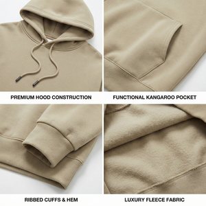 Ensemble de survêtements pour hommes en coton épais, à capuche, amples, en molleton beige, vente en gros à bas prix du fabricant - Product Image 3