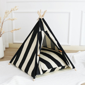 Indoor Linen Canvas Fashion Cartoon Pet Tent <strong>Bed</strong> All Season Cozy Triangle Cave for <strong>Dogs</strong> Cats - Product Image 4