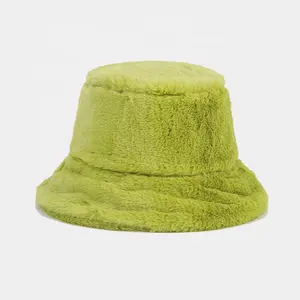 לוגו מותאם אישית חדש פלאפי מטושטש כובע חם לעבות קטיפה מוצק כובע דלי רגיל לגברים נשים מלאכותית פרווה פרוותית כובע כפה חם חורף