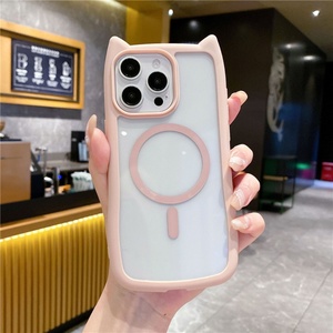 Funda de Teléfono con Orejas de Gato 3D para iPhone 16 15 Pro Max 14 13 12 Pro, Carcasa Magnética Transparente - Product Image 3
