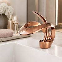 Robinet de lavabo en laiton gris brossé à levier unique, design nordique élégant et créatif, à montage sur plan, pour salle de bain