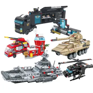 EPT Dollar Toys 8In1 Fire Rescue Anti-Terrorism Helicopter Truck Cruise Fleet Stryker Armored Vehicle Small Building Blocks Set