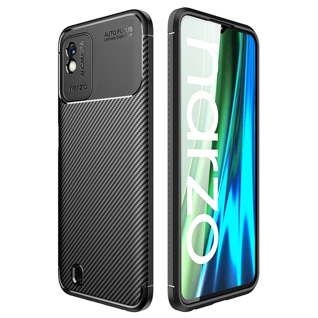 Business Styles Carbon Fiber Silicone Auto Focus Mobile Phone Back Case for Realme Narzo 50i 50A Realme 8 5G