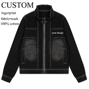 2026 New Fashion Stand-up Collar Acid Wash Denim Jacket Heavyweight Streetwear Casual Distressed Jacket <b>Jeans</b> for Men - Product Image 1