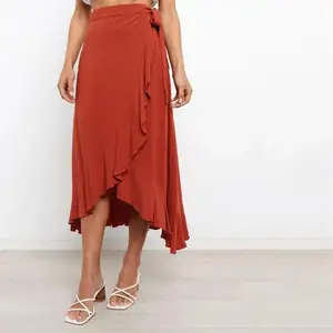 Summer Women's Skirt Pure Color Thin Sweet Irregular Long High Waist Breathable Half-Body Skirt faldas largas elegantes