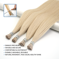 Blond platine double drawn # Extensions de cheveux naturels I-Tip, 60 unités, sans perte, adhérence forte, cheveux vierges Remy