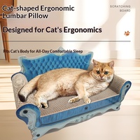 Lit pour chat de luxe, grand, bleu, durable, anti-peluches, en forme de canapé, avec griffoir et emballage carton, pour chats d'intérieur