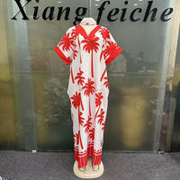 Robe Kaftan Bubu Décontractée et Ample pour Femme, Style Ethnique, Imprimé Palmiers Africains, Idéale pour la Maison, les Fêtes, la Plage et les Vacances – Collection Été 2026