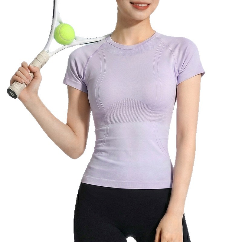 Womens Summer Round-Neck Yoga Short-Sleeve for Regular Fit Solid Breathable Quick-Dry Slimming Fitness Sports Top T-Shirt