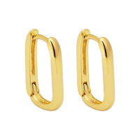 Boucles d'oreilles créoles tendance en forme de U, plaqué or 18 carats, minimalistes, lisses, simples, pour le quotidien, avec fermeture ovale, bijoux d'oreille