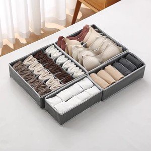 Clothing Organizer Foldable Compartmentalized Storage Box For Underwear And Socks Gray Four Piece <b>Set</b> - Product Image 4