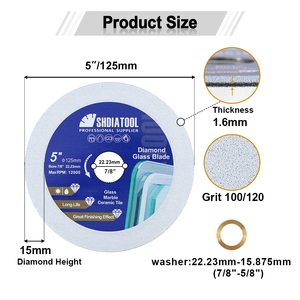 <span class=keywords><strong>Disco</strong></span> da Taglio Super Sottile 3/4/4.5/5'' per Vetro, Lama Diamantata per Taglio Piastrelle, Cristalli, Bottiglie, Ceramica con Smerigliatrice Angolare - Product Image 5