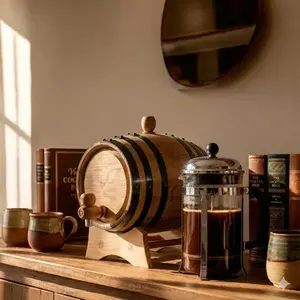 Barril de Madera Ecológico Tradicional de 2 Litros con Borde Negro y Soporte para Elaboración Casera de Cerveza - Product Image 5