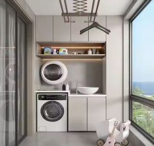 Armoire à linge pas chère avec évier, en bois massif, armoires à linge personnalisées pour balcon - Product Image 2